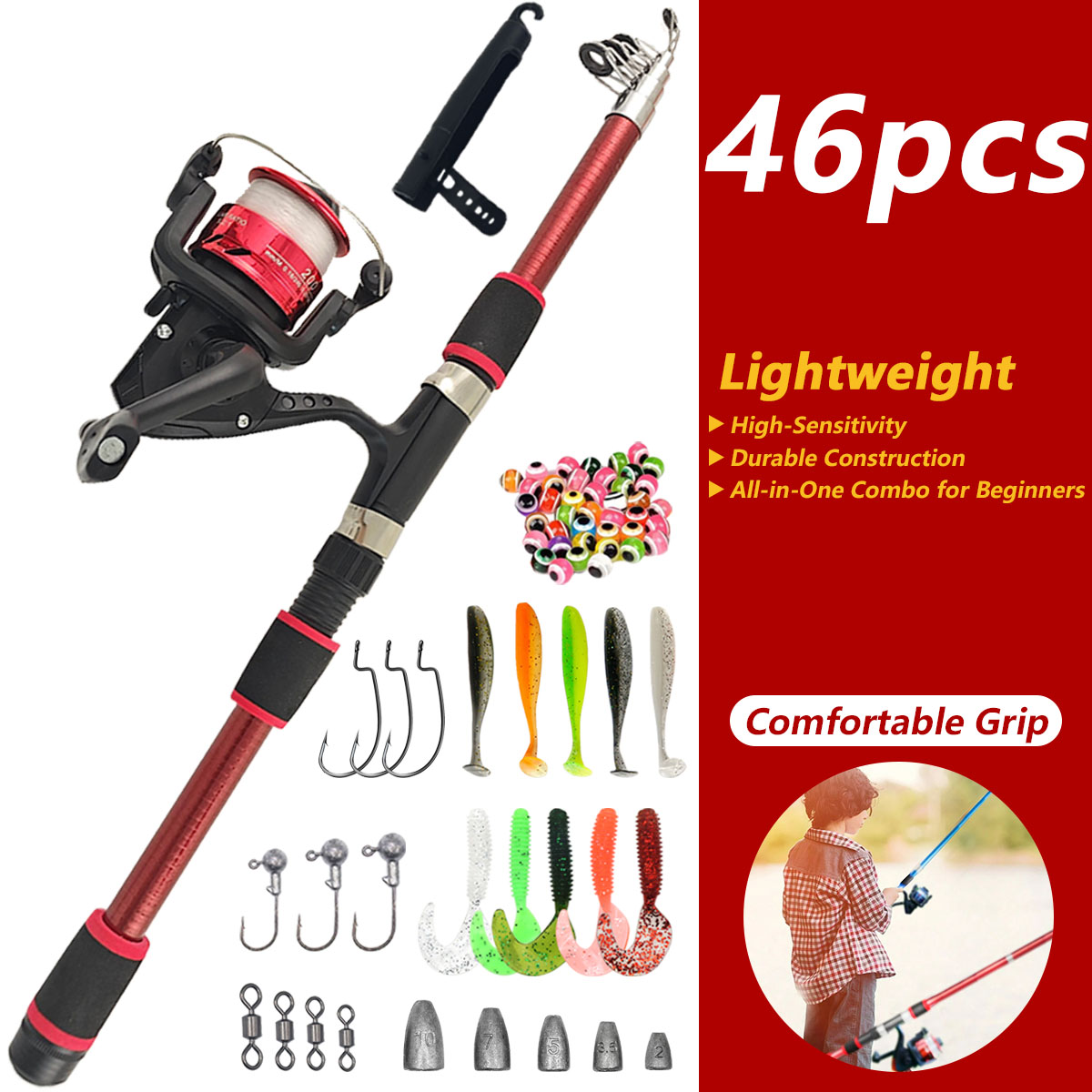 طقم صيد تلسكوبي 46 قطعة، مجموع - مراجعة Freshwater Line وسعره
